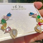 Noir half circle gold tone paved blue pink green yellow red crystals earrings Photo 1