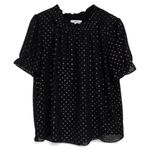 J.Crew  Black Gold Dot Sheer Puff Sleeve Smocked Neck Blouse Top Size M Photo 2