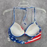 Xhilaration 02.  Red White Blue Padded Star Stripe Tie Bikini Swimwear Top XL Photo 1