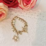 Anne Klein Elegant Gold Faux Pearl Rhinestone Flower & Chain Link Bracelet EUC Photo 2
