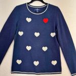 Lands' End  White Hearts Navy Cashmere Crewneck Super Soft Sweater Size Small 6-8 Photo 2
