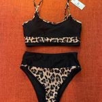 💛NWT Patchwork Leopard Print High Waisted Bikini Set, Size Medium Black Photo 2