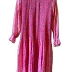 Floral Print Pleated Ruffle Midi Prairie Dress Pink Size XS S Photo 0