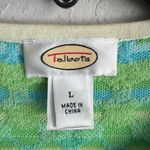 Talbots Vintage 90s Does 70s Green Blue Daisy Floral Knit Zip Cardigan Womens L Photo 2