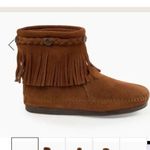 Minnetonka Tobacco Brown Suede High Top Braided Fringe Back Zip Booties Photo 1