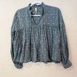 Anthropologie Ruffled Peasant Blouse Gold and Slate Blue Blouse Size XXS Photo 3