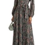Mikael Aghal Pleated Printed Black Long Sleeve Crepe de Chine Maxi Dress Size 6 Photo 0