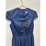 LEENA by MAC DUGGAL Navy High Neck Cap Sleeve Beaded Tea Length MIDI Dress sz 2 Blue Photo 5