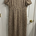 Maggy London Vintage Maxi Dress Tan Ditsy Floral Size 14 Short Sleeve Brown Photo 0