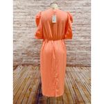 Entro  Women's Peach Crazy Rich Satin Puff Sleeve Wrap Midi Dress Size L Photo 3