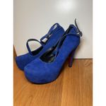 Platform Mary Jane High Heels Shoes Womens Size 8 Blue Suede Ankle Strap Pumps Photo 2