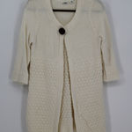 Cato ‎ $48 Medium Cream Open Knit Single Button Long Line Tunic Cardigan Sweater Photo 0