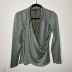 1. State  Cozy Sparkle Surplice Crisscross Metallic‎ Green Top Small Holiday Party Photo 1