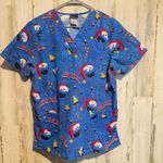Sesame Street  Cookie Monster Christmas Scrub Top Medium Nursing Healthcare Photo 0