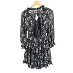 William B  women's Black Floral Print Long Sleeve‎ Ruffle Mini Dress Size M Photo 4