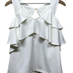 Trina Turk Womens Top Sz XS Ruffle Cut Out Cold Shoulder Sleeve White V-Neck Photo 0