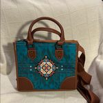 Brown and Teal Patterned Women's Bag Blue Photo 1