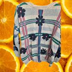 BEST American Clothing Co. Floral Plaid Knit Sweater Pullover Small Oversized Blue Photo 2