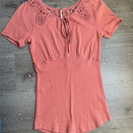 Free People Dusty Rose Knit Tunic Key Hole Short Sleeve XS Photo 0