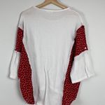 Main Strip Round Neck 3/4 Rolled Up Sleeve Contrast Woven Heart Print Knit Top S Photo 5
