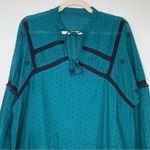 ZARA  Emerald Green Embroidered Eyelet Tassel Long Sleeves Peasant Top Photo 3