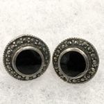 Onyx Vintage Marcasite & Heart Shaped Sterling Studs Photo 2