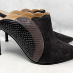 Chloé NEW Chloe Eva Leather Suede Scalloped Pounted Toe Backless Mule Heels Gray 36.5 Photo 0