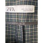 ZARA Pleated Front Plaid Wide Leg Cropped Trousers Tie Front Blue Office Chic Work Photo 7