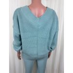 Zenana Plus Size V-Neck Off The Shoulder Waffle Knit Sweater Mint Green Sz 2X Photo 4