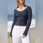 Brandy Melville John Galt  leah long sleeve top striped scoop vneck neutral tee Photo 5