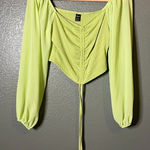 SheIn  Size M Lime Green Ruched Tie-Front Sheer Sleeve Crop Top Photo 0