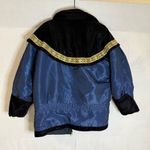 RARE VTG 80s Embellished Blue Black Gold Crazy Coat Jacket Women's Velvet M Size M Photo 7