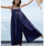 NEW Oversized Cotton Sleeveless Cotton Jumpsuit Adjustable Straps M Navy Blue Size M Photo 10