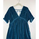Free People  Dress Blue Ivy Mini Velvet V Neck Short Sleeve A Line Boho Small Photo 6