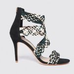 Sandro NEW Agate Vert Sapin Green Black Woven Strap Open Toe Heel Sandal 39 Photo 1