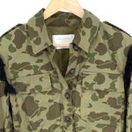 ZARA Womens Camo Embroidered Pompom Tassel Frayed Hem Peplum Jacket Green XS Photo 2