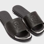 DKNY New Baby Black Embossed Signature Leather Slides sandals size 8.5 Photo 0