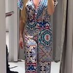 ZARA Colorful Geometric Jumpsuit bohemian short sleeve prints satin effect Photo 9
