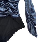ZARA Velvet Glitter Ruched Longsleeve Mock Neck Bodysuit Snap Crotch M Navy Blue Photo 10