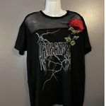 Emory park Shirt Womens Medium Black Mesh Rose Patch Dark Angel Graphic Goth Photo 0