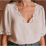 Sézane Sezane Francia Silk Embroidered Blouse Ecru Cream Size Small Preppy Classic Photo 1