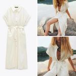 ZARA  white oyster shirt long midi linen belted dress Photo 1