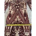 Main Strip  sequin bodycon mini dress, nude mesh with burgundy‎ beaded design L Photo 10