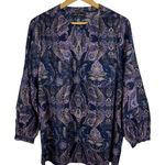 Lane Bryant ‎ Paisley Button Down Shirt Size 14 Long Sleeve Cotton Boho Chic Fall Photo 0
