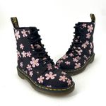 Dr. Martens Page Meadow Pink Daisy Kawaii Floral Black Canvas Combat Moto Boot Photo 0