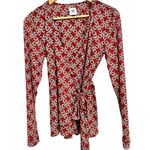 CAbi women's ringleader wrap stretch long sleeve signet chain Red Print blouse S Photo 1