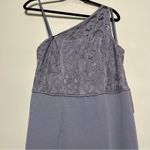 Adrianna Papell NWT  One Shoulder Lace Crepe Gown Dusty Blue Women’s Size 8 Photo 3