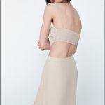 ZARA  CUT OUT V-neck Dress w/ Thin Straps Side Slits at Hem Beige SIZE S NEW Photo 5