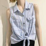 Michael Kors  Blue Striped Chambray Front Tie Linen Blend Sleeveless Top Size XL Photo 0