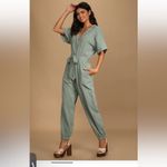 Lulus NWT  Relaxed Life Sage Green Short Sleeve Jogger Jumpsuit XS Photo 1